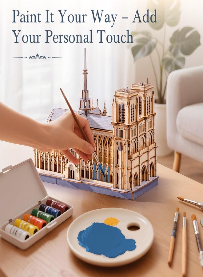 Rowood 3D Puzzles for Adults,Wooden Architecture DIY Model Kit Building Set for Adults, Notre-Dame de Paris Cathedral and Castle Collection,Birthday for Women Friends - Image 3